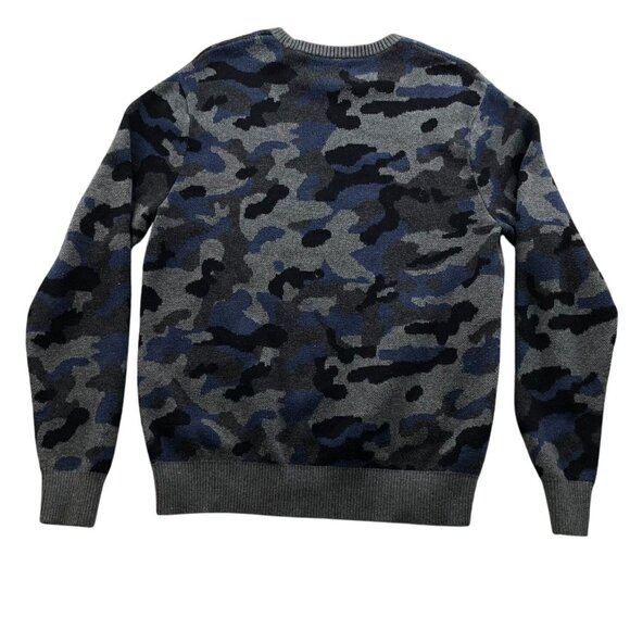 G.H. Bass & Co. Mens SweeaterSmall Gray Blue Camouflage Crew Neck Pullover Y2K - Picture 2 of 8